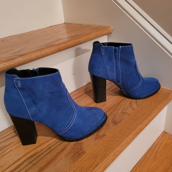 Leila Stone Shoes - Leila Stone Blue Faux Suede Booties